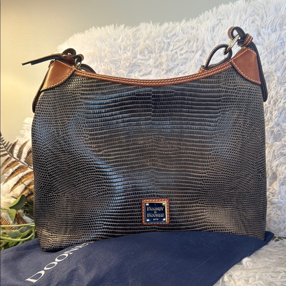 Dooney & Bourke Black and Brown Shoulder Bag with Textured Leather